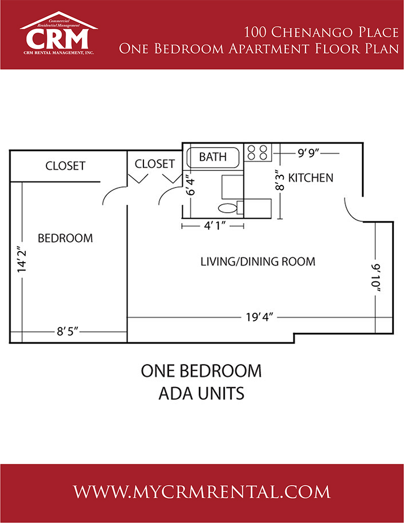 One Bedroom ADA Apartment Floor Plan